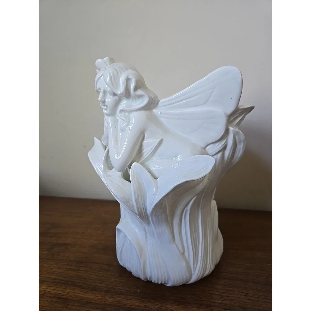 Fitz and Floyd Fairy Collection Vase Art Nouveau White Ceramic Mythical 8.5